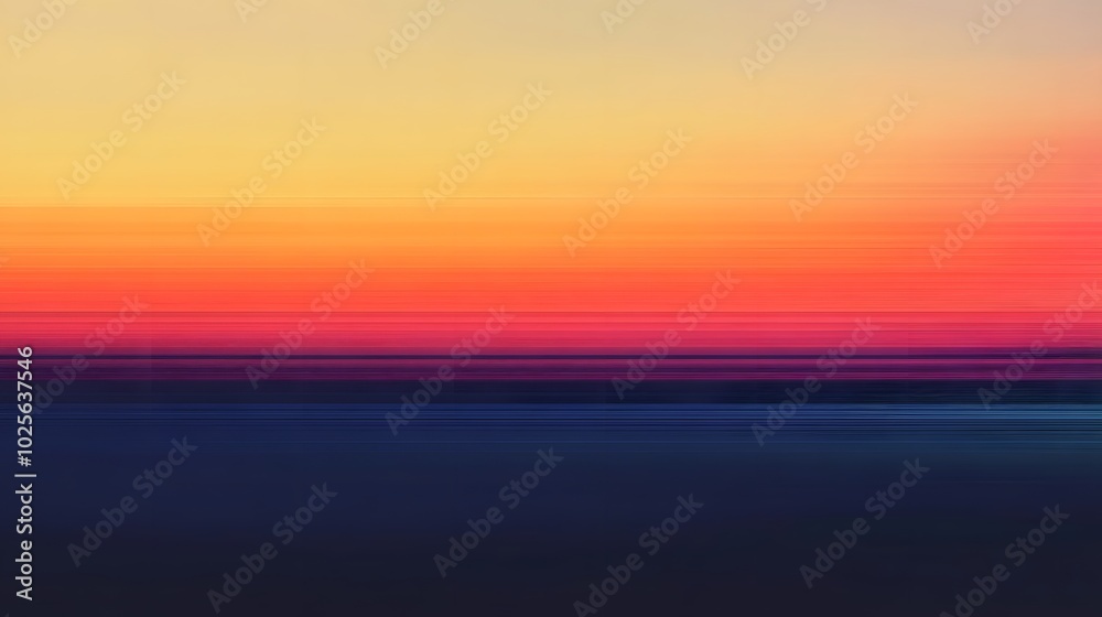 Obraz premium Abstract horizon with soft lines: Horizontal lines fading into the distance on a gradient background, symbolizing a minimalist and calm sunset scene
