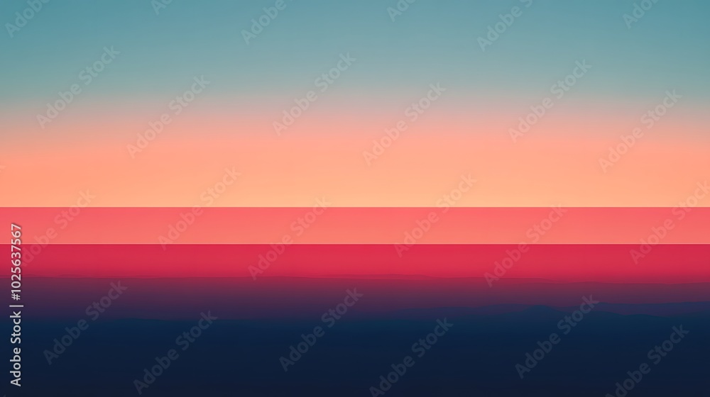 Fototapeta premium Abstract horizon with soft lines: Horizontal lines fading into the distance on a gradient background, symbolizing a minimalist and calm sunset scene