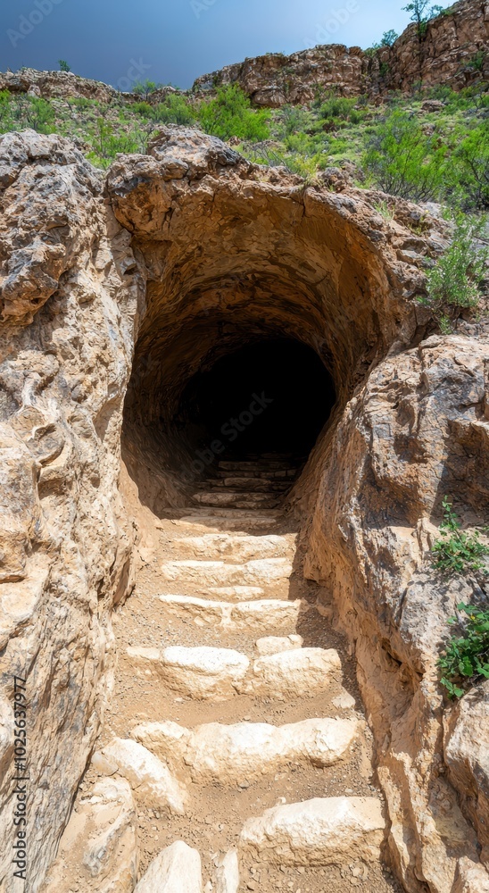Mysterious rocky tunnel leading to unknown destination Mysterious rocky tunnel leading to unknown destination