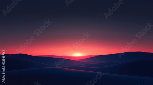 Abstract horizon light: A faint glow on the horizon of a minimalist abstract landscape, symbolizing the transition from night to day or a peaceful dawn