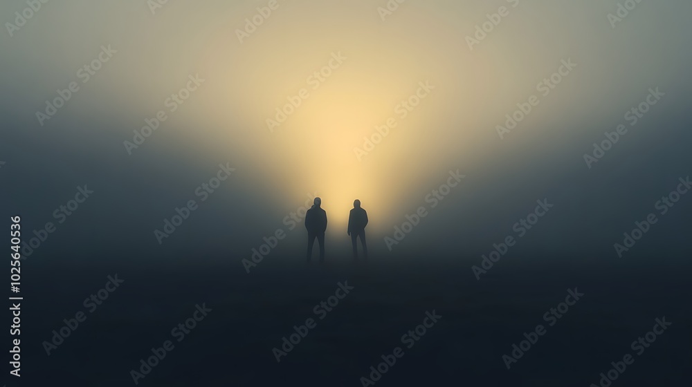 Silhouettes with fading light halos: Simple silhouettes with faint halos of light radiating from them, softly blending into the background for a tranquil atmosphere Silhouettes with fading light halos: Simple silhouettes with faint halos of light radiating from them, softly blending into the background for a tranquil atmosphere