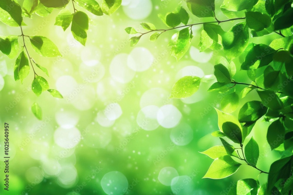 Green Leaf Branches with Sunlit Bokeh Background Green Leaf Branches with Sunlit Bokeh Background