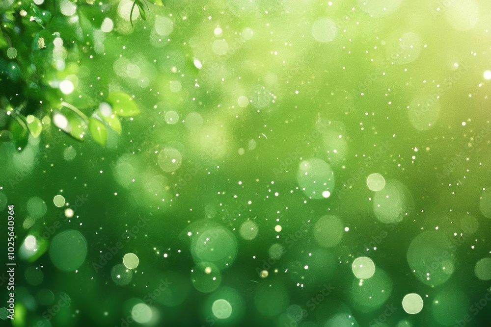 Abstract Green Bokeh Background with Sunlight and Rain Abstract Green Bokeh Background with Sunlight and Rain