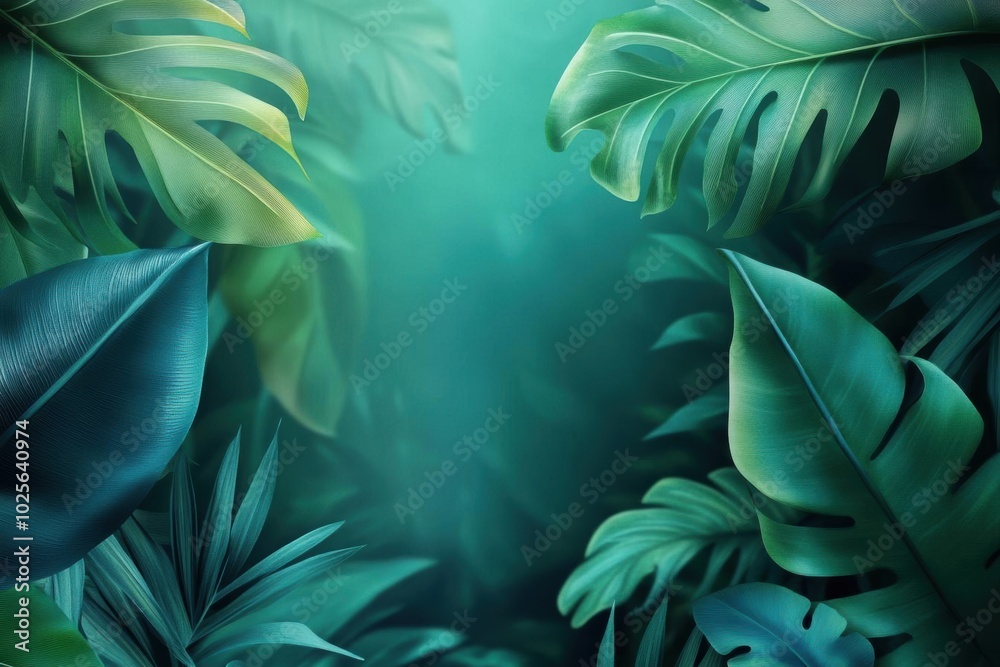 Tropical Green Leaves Frame with Blurred Background Tropical Green Leaves Frame with Blurred Background