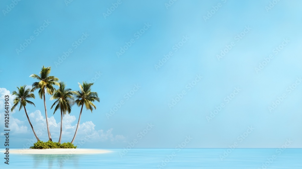 Fototapeta premium Serene Tropical Island with Palm Trees and Calm Waters