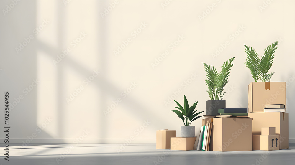 Fototapeta premium A room with boxes and plants