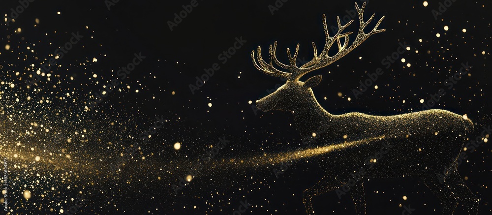 Festive reindeer silhouette and sleek gold border on this realistic 3D Christmas web ad. Festive reindeer silhouette and sleek gold border on this realistic 3D Christmas web ad.