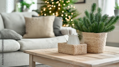 Cozy Living Room with Christmas Decor and Plants