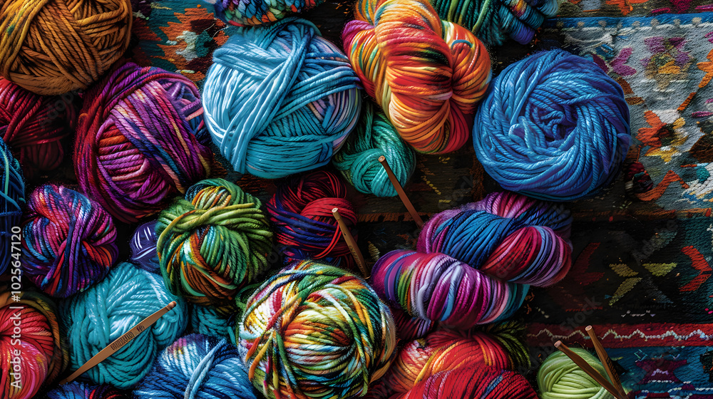 colorful knitting wool, ball of yarn colorful knitting wool, ball of yarn