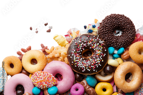 Sugary Symphony: A vibrant and delicious collection of donuts, candies, and sweets creates a delightful and colorful explosion of sugary treats. photo