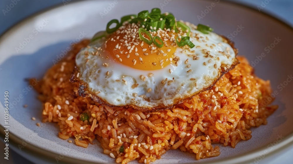 Fried Rice with Egg and Green Onion Garnish