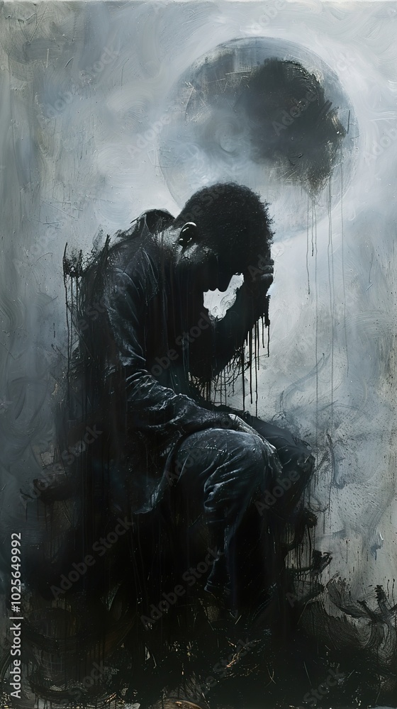 A Dark and Melancholy Figure in a Monochrome Landscape A Dark and Melancholy Figure in a Monochrome Landscape