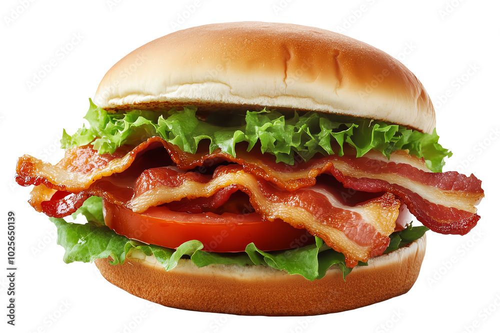 Bacon Cheeseburger Cravings: A mouthwatering close-up of a classic bacon cheeseburger, featuring crispy bacon, juicy tomato, fresh lettuce, and a toasted bun. Bacon Cheeseburger Cravings: A mouthwatering close-up of a classic bacon cheeseburger, featuring crispy bacon, juicy tomato, fresh lettuce, and a toasted bun.