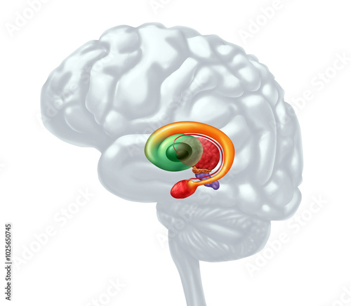 Basal Ganglia as subcortical nuclei inside the human brain controlling motor functions as cognition emotions, and learning and voluntary movements photo