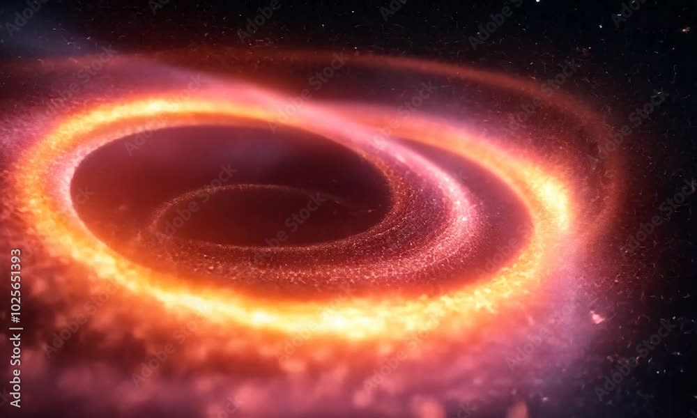 A vibrant cosmic swirl of colors and particles in space. A vibrant cosmic swirl of colors and particles in space.