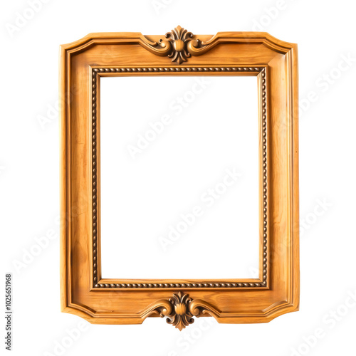 Vintage wooden photo frame with intricate detailing isolated on a transparent background, home decor, art display, and family portraits
