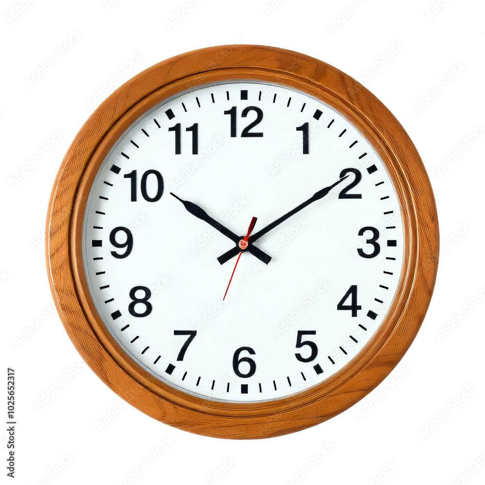 A wooden analog wall clock isolated on a transparent background A wooden analog wall clock isolated on a transparent background