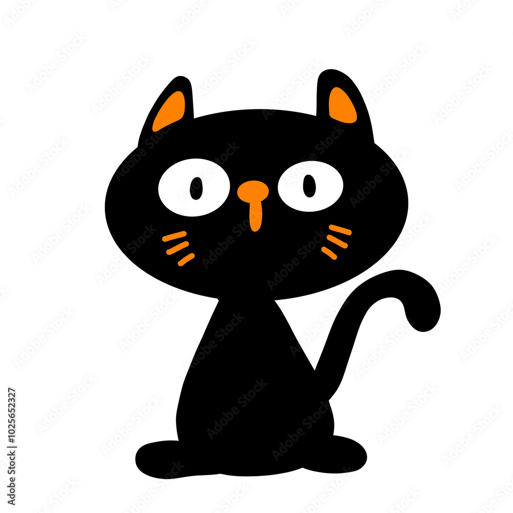 Black cat ghost Halloween cute cartoon character element illustration flat style