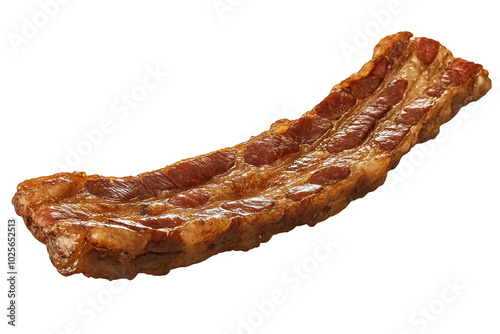 Crispy Bacon Strip: A perfectly cooked, golden-brown bacon strip, ready to tantalize your taste buds with its savory, smoky flavor. The crispy texture and rich aroma evoke a sense of pure indulgence. photo