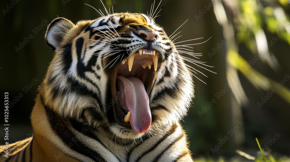 Fototapeta premium Majestic Tiger Yawning in Natural Habitat