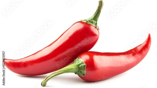 Two red chili peppers isolated on white background. photo