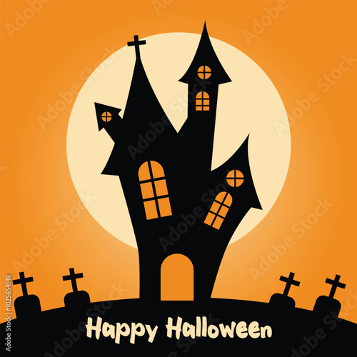 Halloween Haunted House - Eerie Nighttime Vector Scene