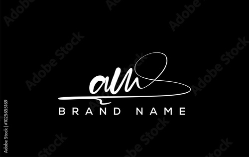 AM letter beauty handwriting vector logo.