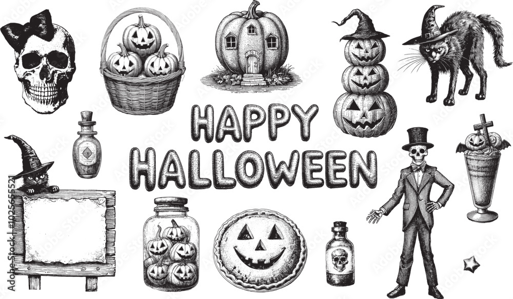 Obraz premium 手描き風ハロウィンのセット2