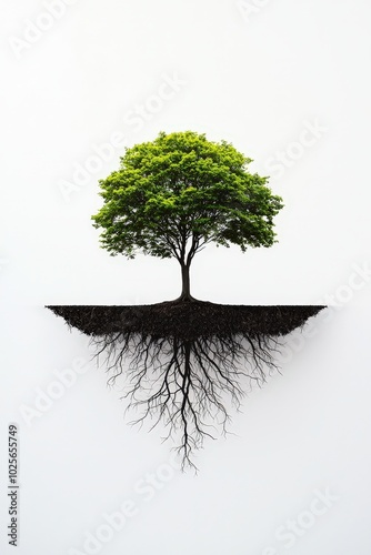 A tree with deep roots and branches that extend beyond the frame, symbolizing a Growth Mindset.