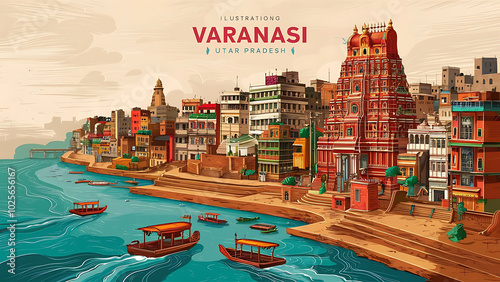 Varanasi Landscape Sketch: An Intricate Exploration of Hinduism Culture, Temples, Hindu Architecture, and the Spiritual Presence of Hindu Monks