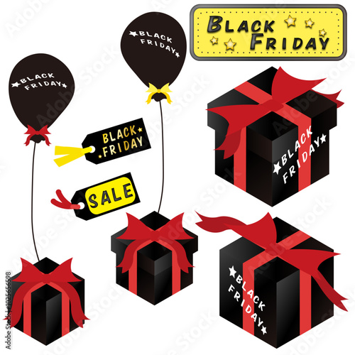 広告に使えるブラックフライデープレゼントボックスのイラスト素材セット