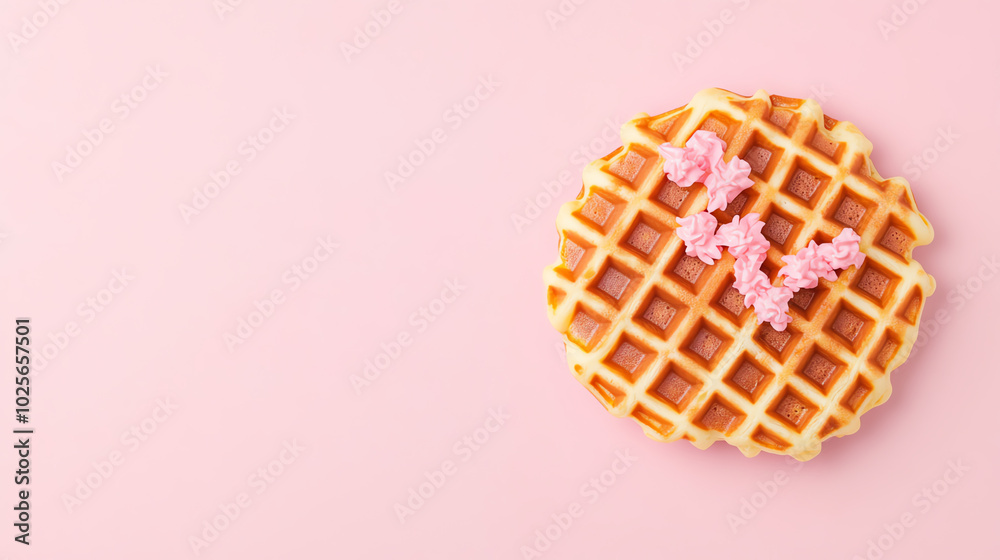 A delicious waffle topped with pink sprinkles on a soft pink background, perfect for breakfast or dessert. A delicious waffle topped with pink sprinkles on a soft pink background, perfect for breakfast or dessert.