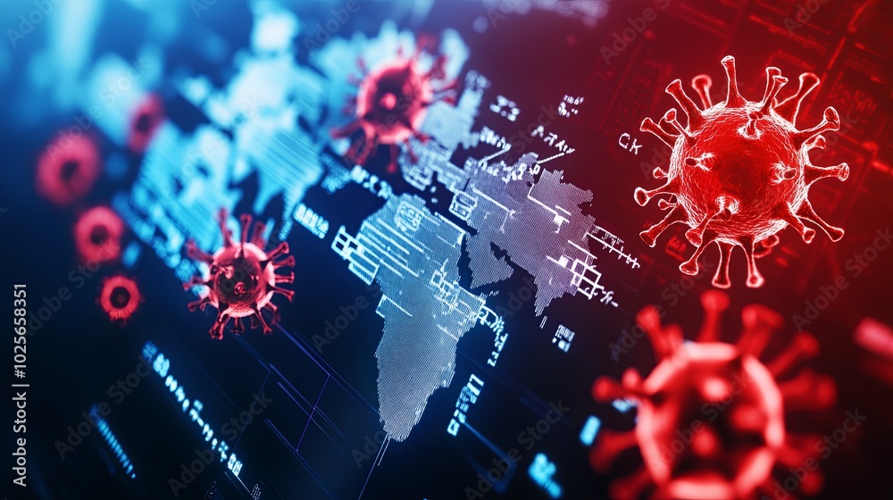 Obraz premium Global pandemic impact visualization with virus graphics