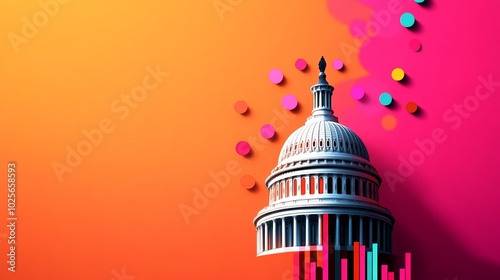 Abstract representation of the U.S. Capitol with vibrant colors