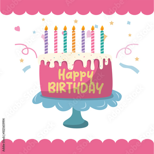 Delicious Birthday Cake with Colorful Frosting and Candles
