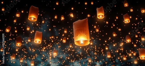 Cinematic Floating Lanterns in Night Sky