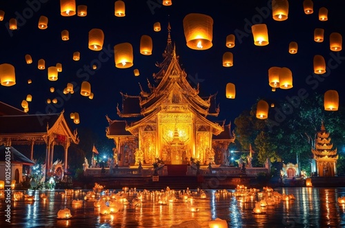 Chiang Mai's Illuminated Temples and Festive Atmosphere during Loi Krathong Festival