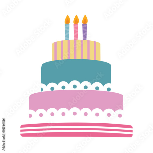 Colorful Birthday Cake with Festive Decorations
