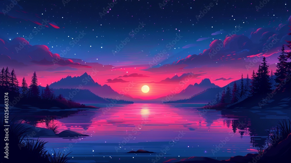 Serene Mountain Landscape at Dusk with Reflective Lake Serene Mountain Landscape at Dusk with Reflective Lake
