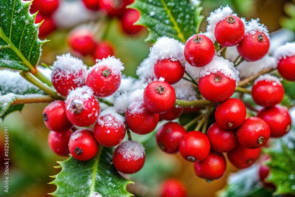 Close-up of holly berries and snow holidays christmas winter beauty Close-up of holly berries and snow holidays christmas winter beauty