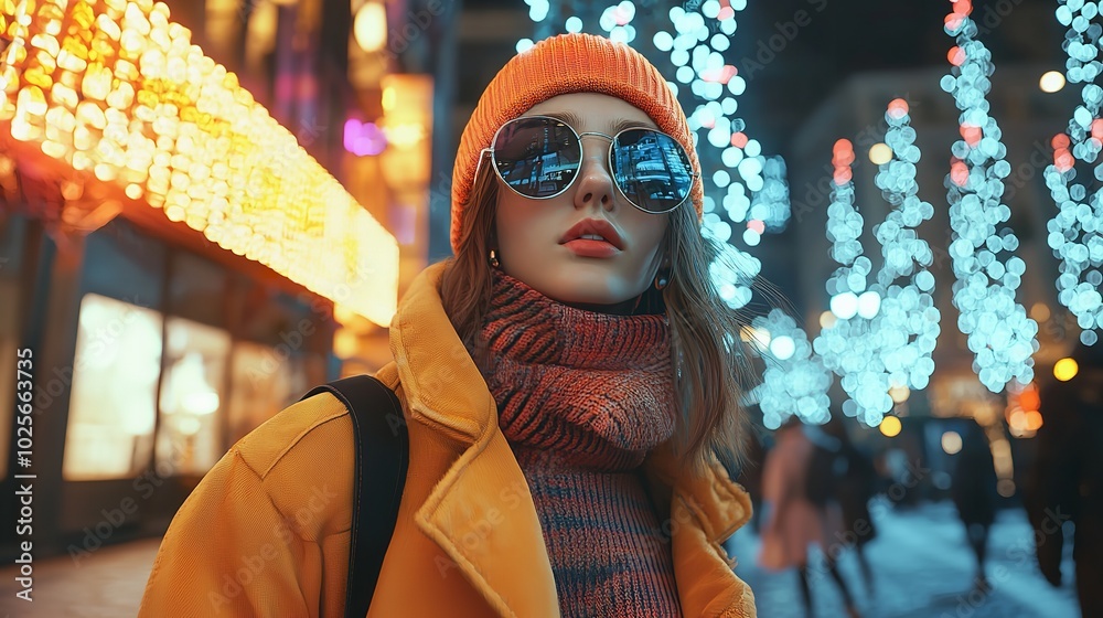 Young Woman with a Mask in a Blurry Cityscape Young Woman with a Mask in a Blurry Cityscape