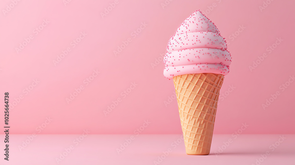 Delicious pink ice cream cone with sprinkles on a soft pink background, perfect for summer treats and desserts. Delicious pink ice cream cone with sprinkles on a soft pink background, perfect for summer treats and desserts.