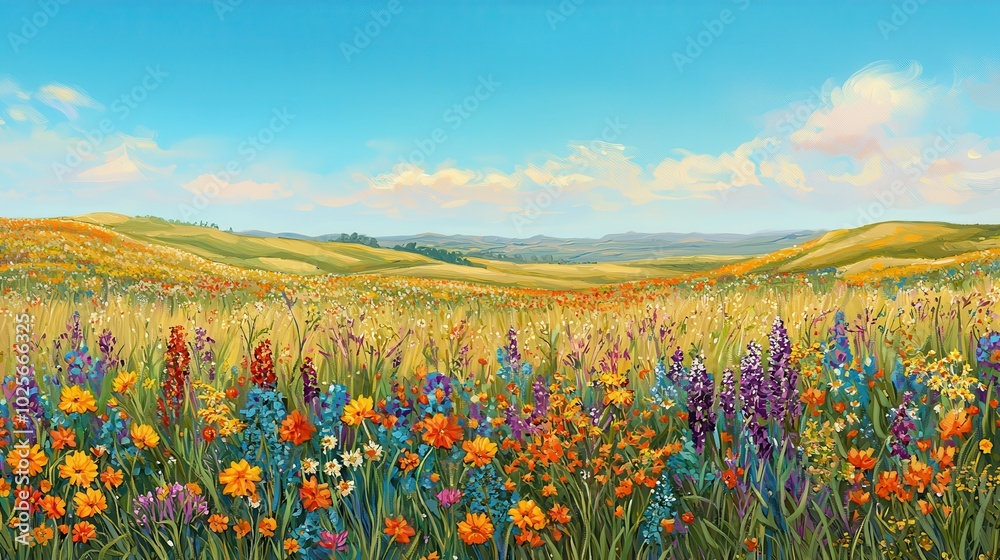 Obraz premium Vibrant Wildflower Meadows in Spring Colors
