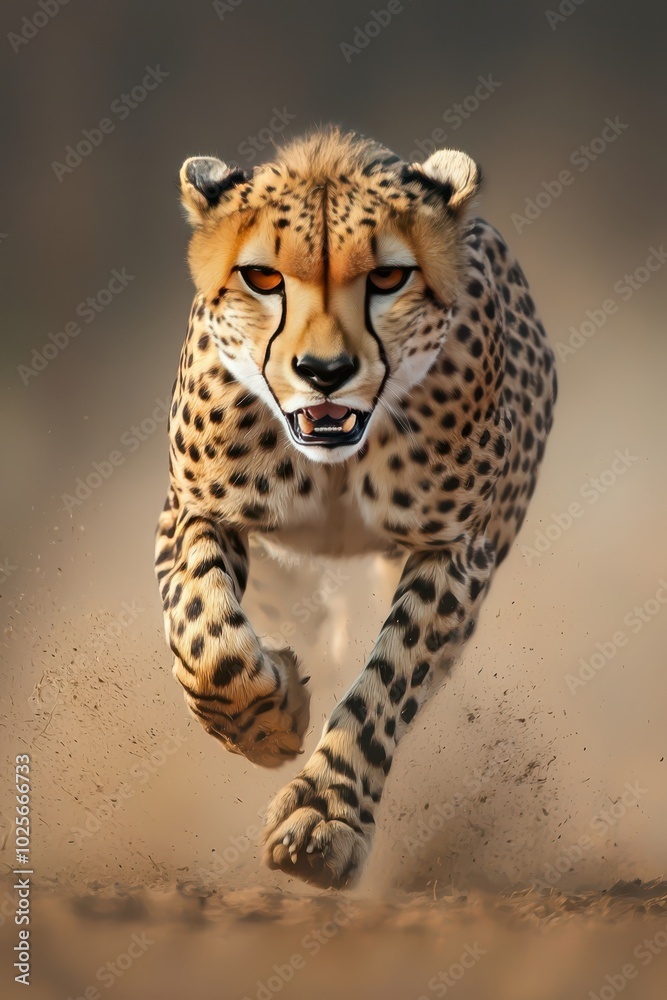 Cheetah Running at Full Speed Across Dry Savannah Cheetah Running at Full Speed Across Dry Savannah