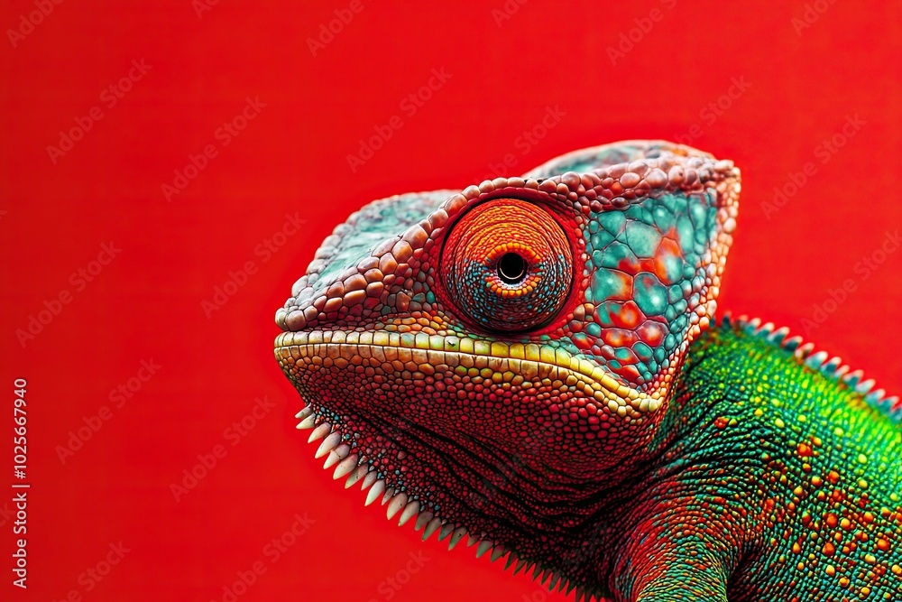 Obraz premium Close-up of a Chameleon's Head with Vivid Skin and Eye Detail