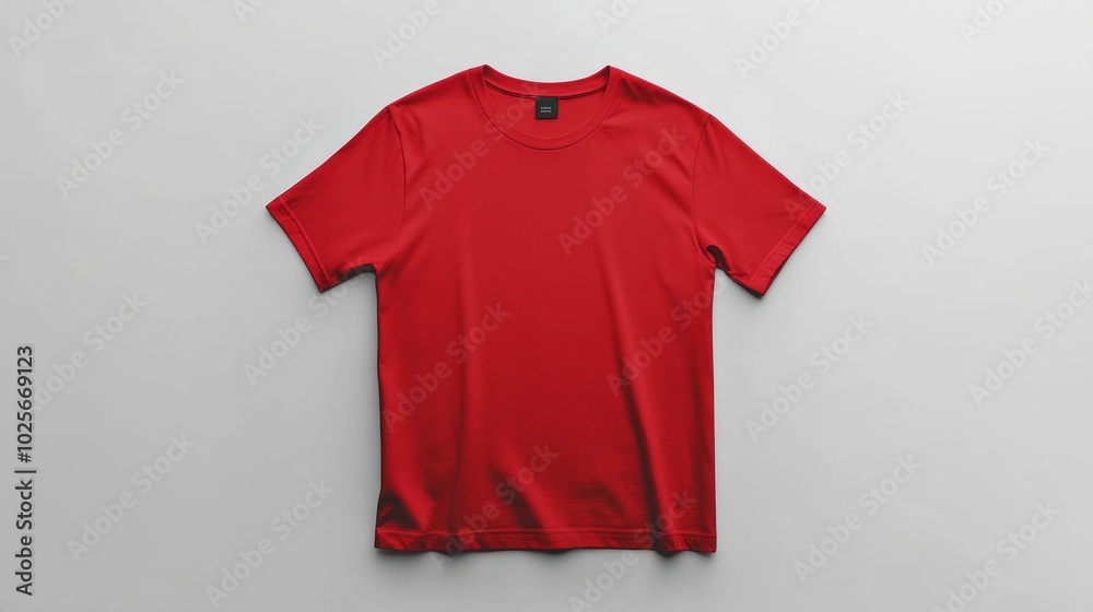 Red T-shirt mockup displayed on a plain white surface, with front view ready for custom design or template illustrations. Red T-shirt mockup displayed on a plain white surface, with front view ready for custom design or template illustrations.
