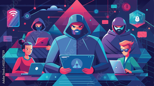 A cyber attack or Cybersecurity concept. Abstract digital hacker teams are hacking system. Polygonal conception of fraud and internet criminal. Vector 3D illustration. Technology futuristic background