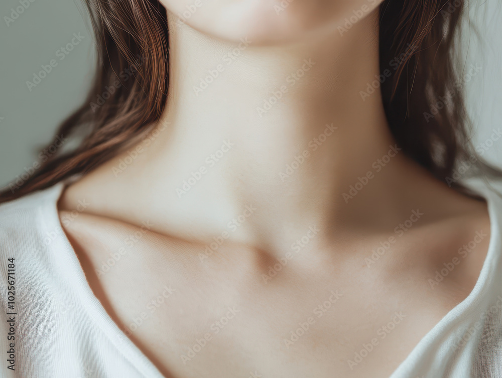 close up view of womans neck and collarbone area, showcasing smooth skin and natural beauty. soft lighting enhances delicate features, creating elegant and serene atmosphere close up view of womans neck and collarbone area, showcasing smooth skin and natural beauty. soft lighting enhances delicate features, creating elegant and serene atmosphere
