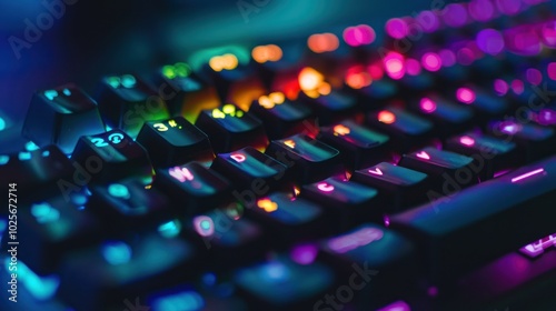 Close-up of a Gaming Keyboard with Colorful Backlighting photo