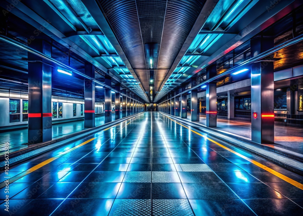 Obraz premium Nighttime Subway Station: Urban Landscape Photography for City Life Lovers